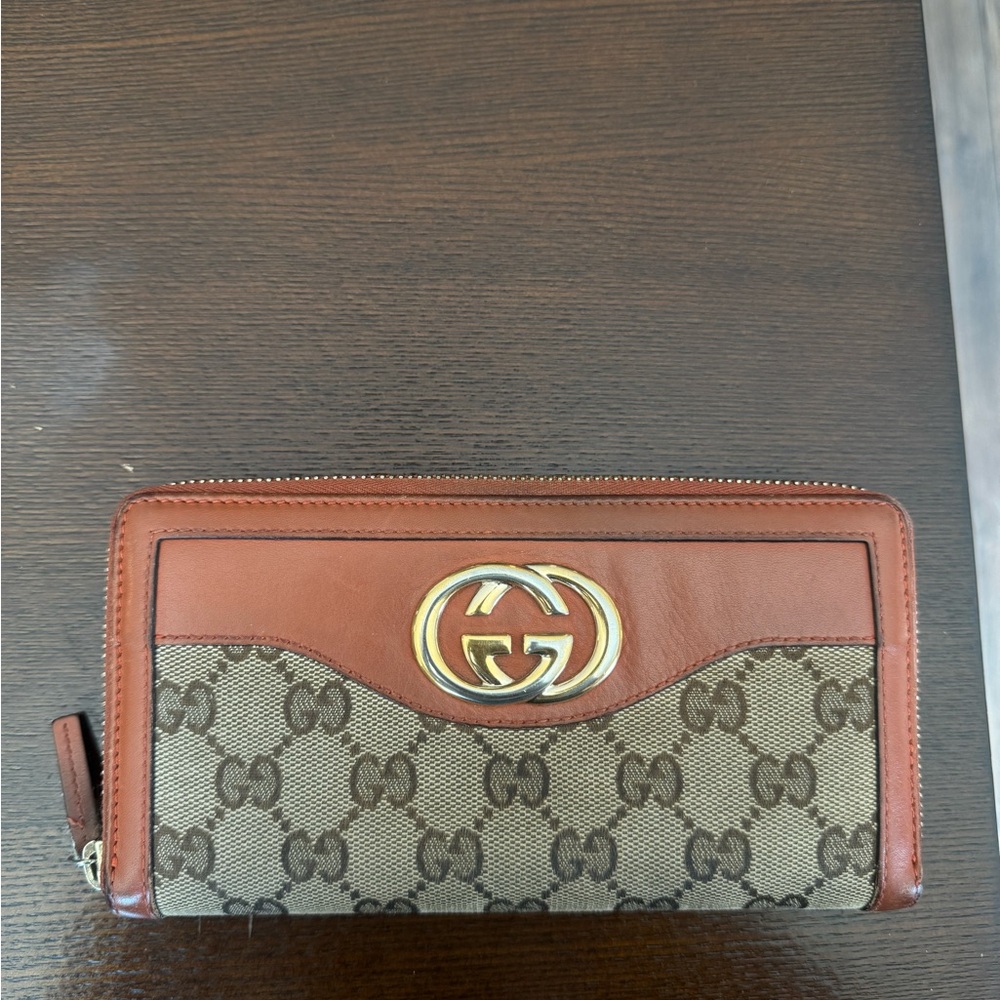 Gucci Brown and Tan Zip-Around Wallet